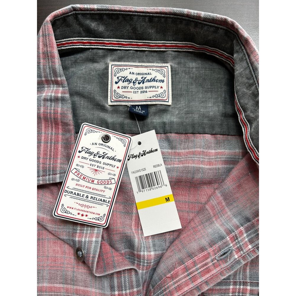 Flag & Anthem Men's Modern Flannel Plaid Shirt Red/Gray Coastal Casual Sz MED - Picture 4 of 6